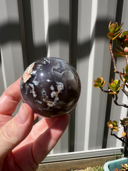 Black flower Agate sphere