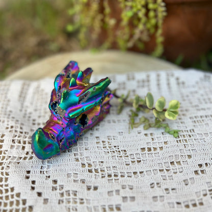 ‘Cosmic Henry’ The rainbow aura quartz dragon carving