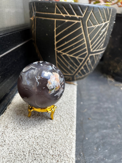 Black flower Agate sphere