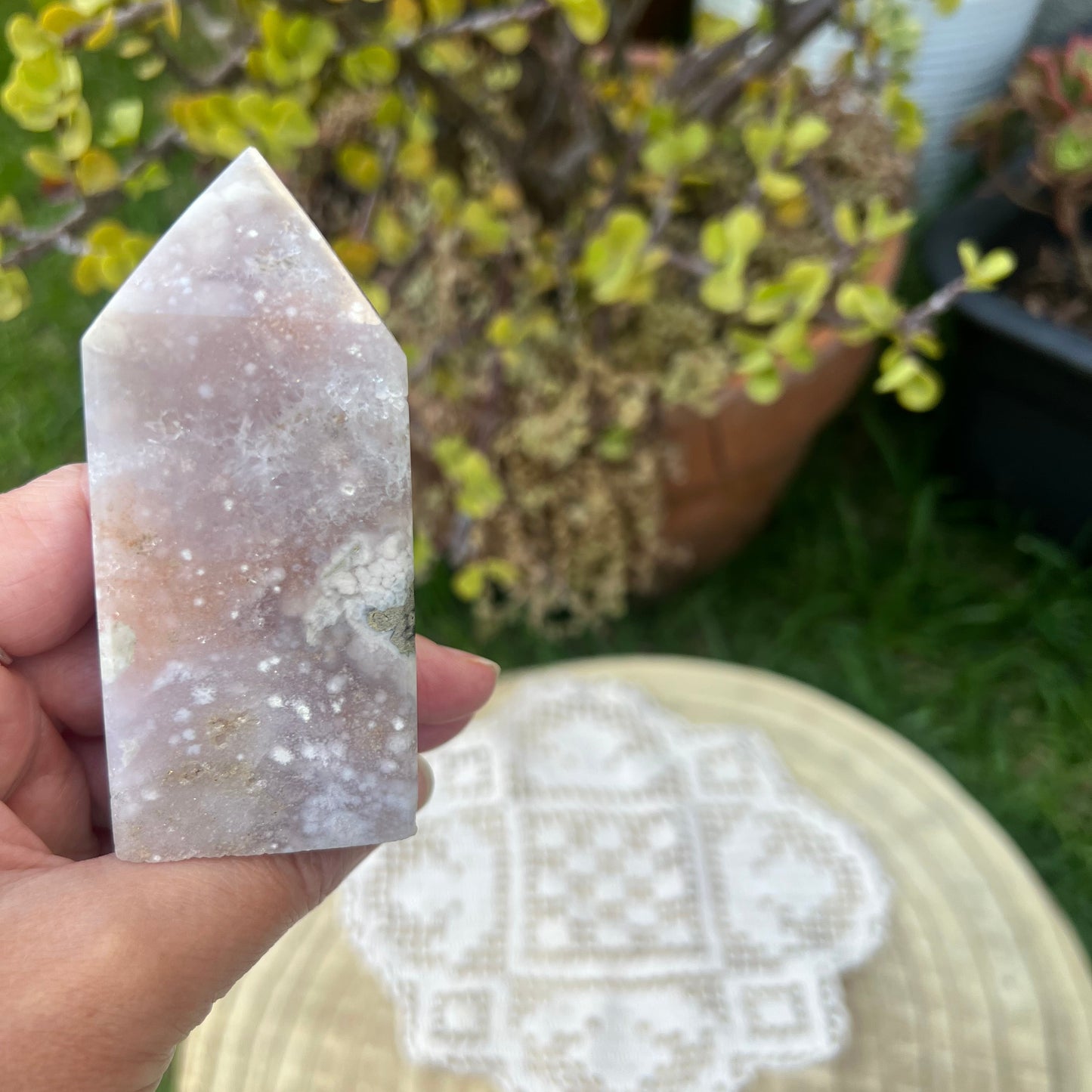 Flower Agate & Amethyst Tower