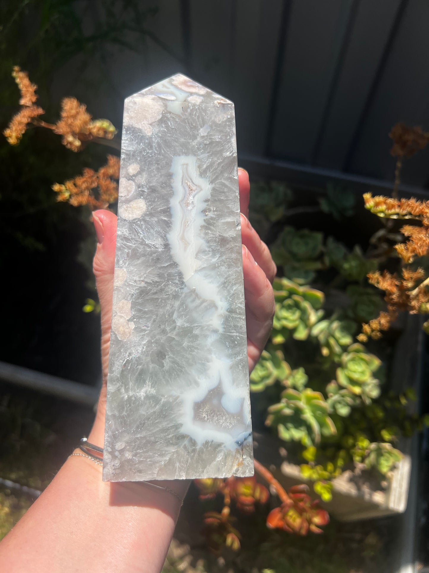Green Flower Agate Tower
