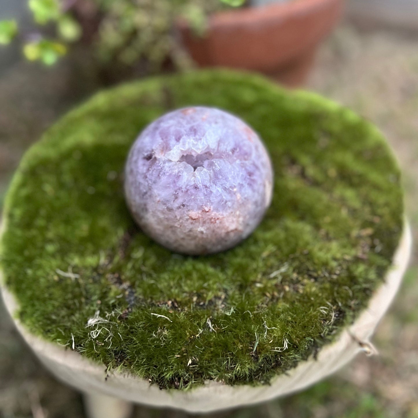 Amethyst and flower agate sphere