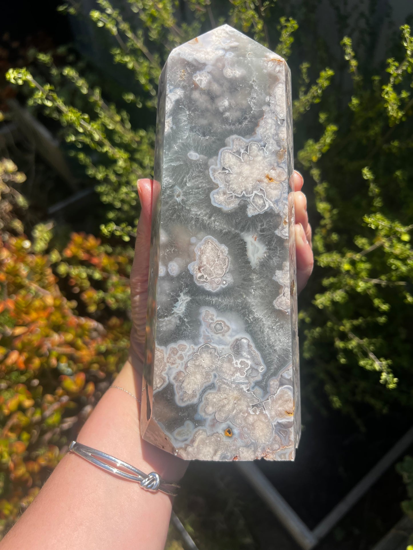 Green Flower Agate Tower
