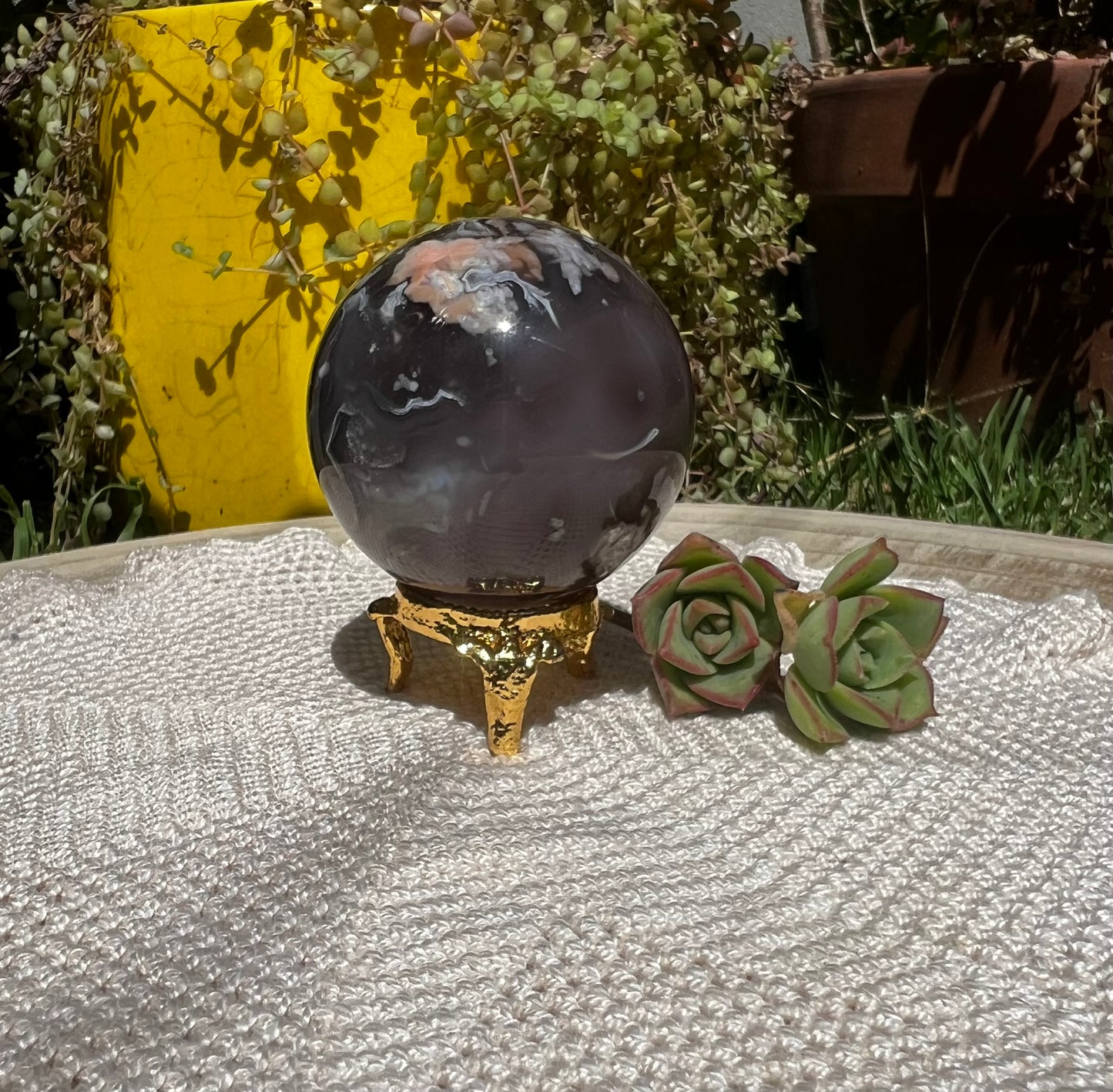 Black flower Agate sphere