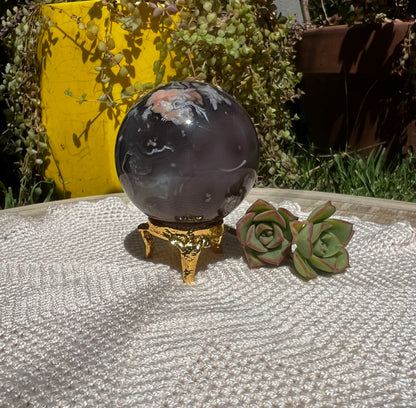 Black flower Agate sphere