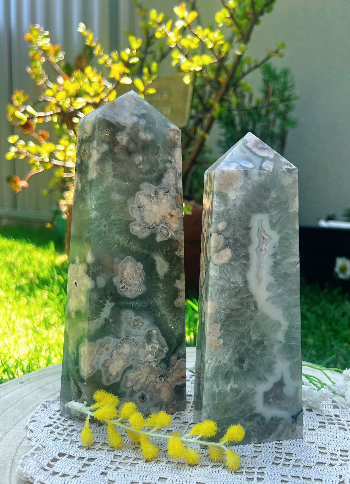 Green Flower Agate Tower
