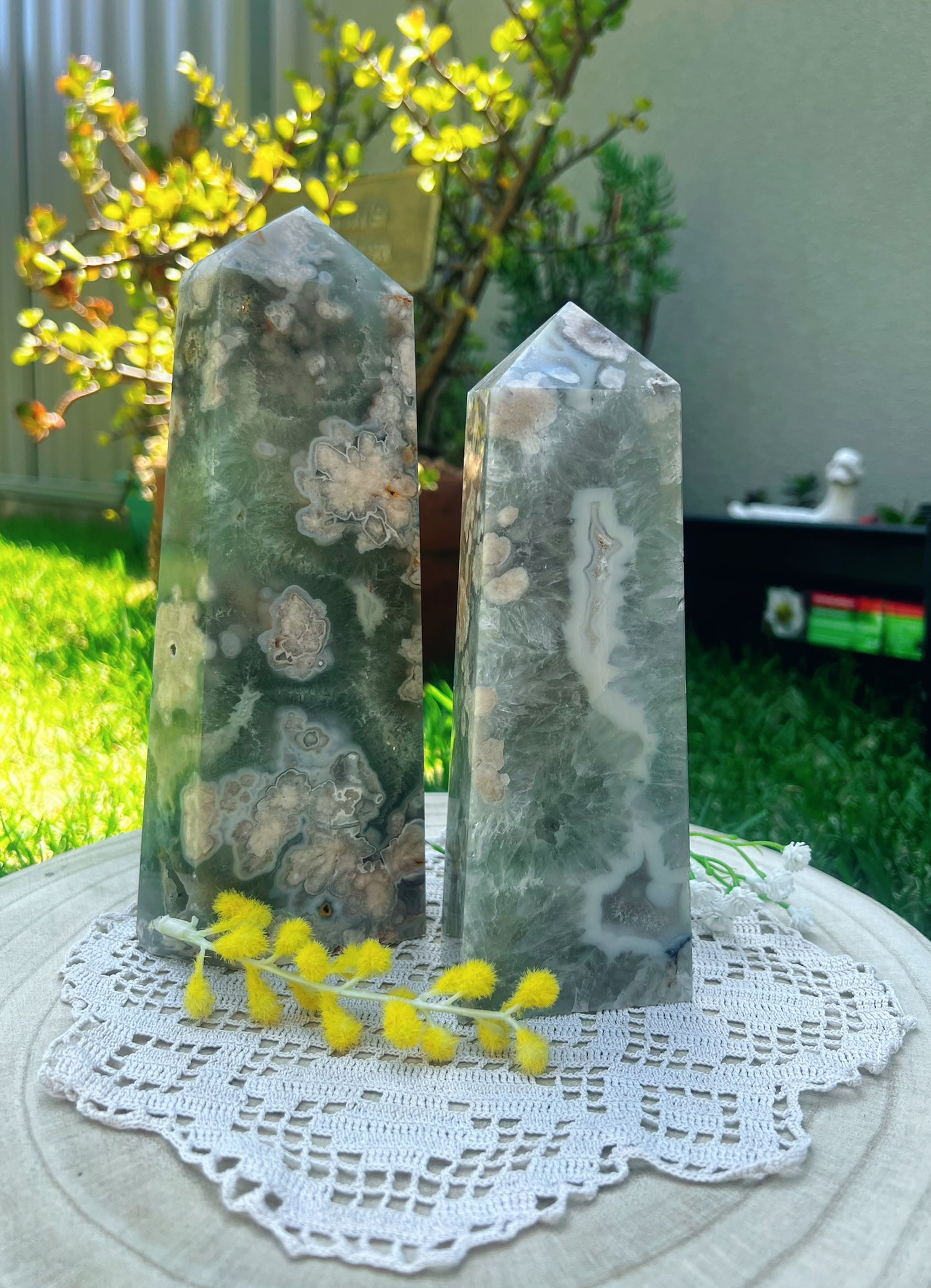 Green Flower Agate Tower