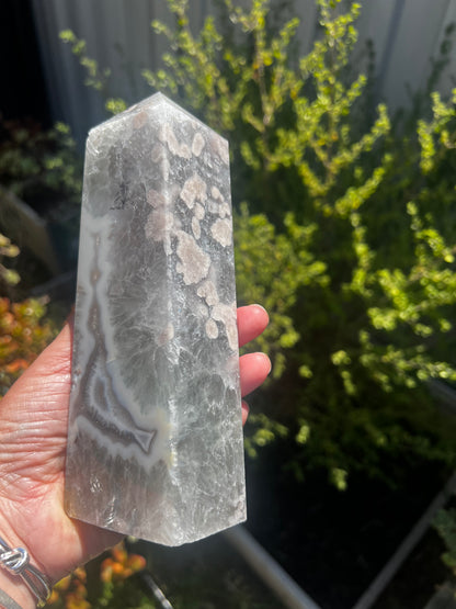 Green Flower Agate Tower