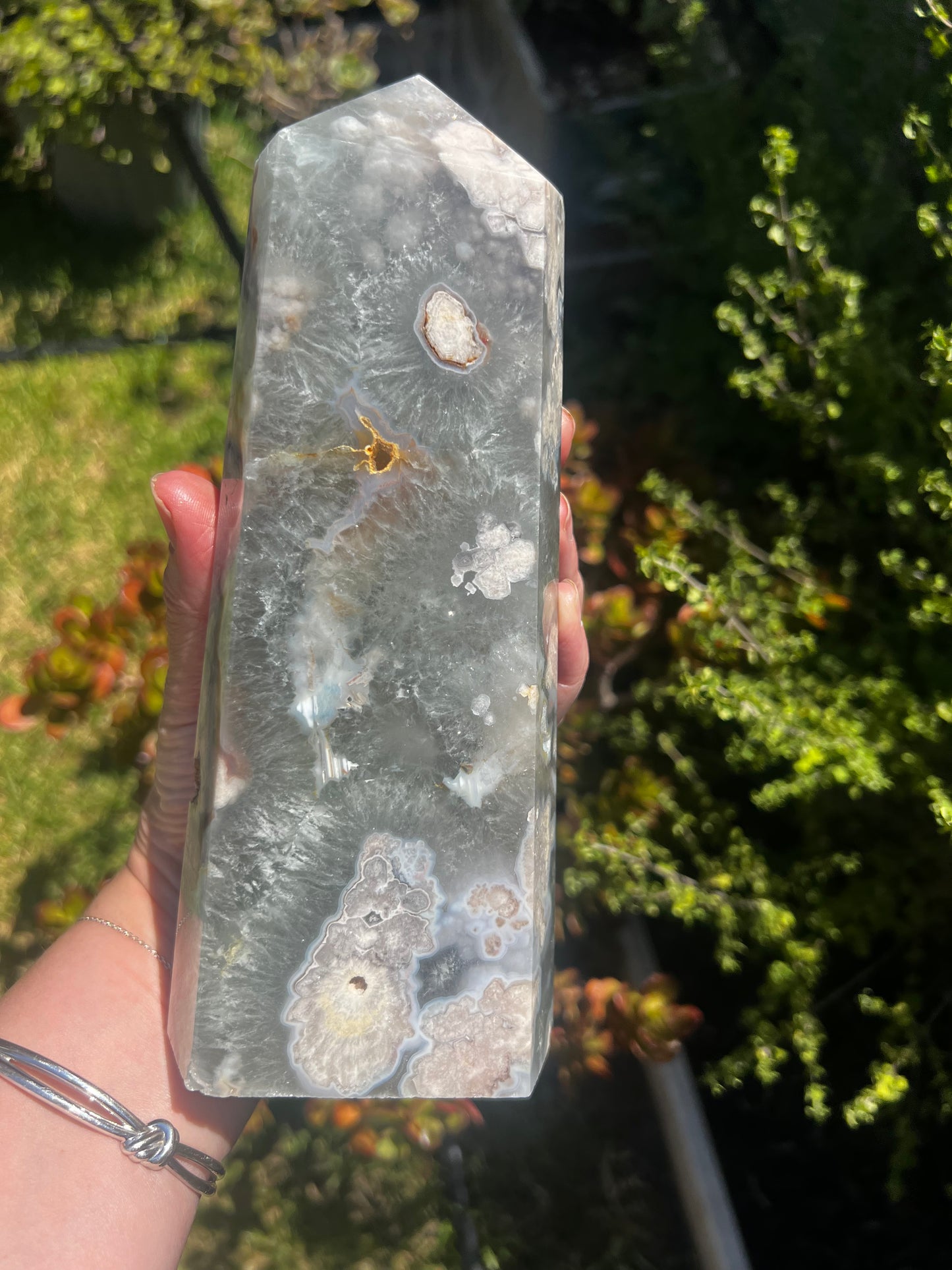 Green Flower Agate Tower
