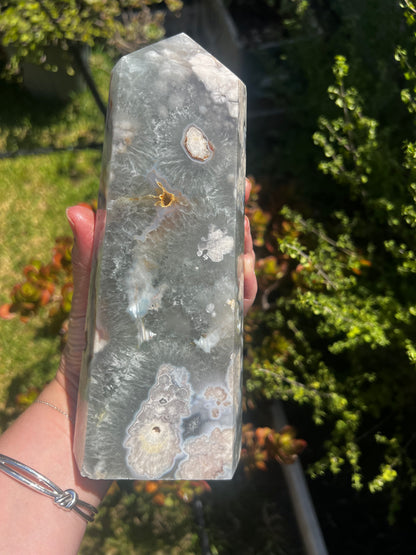Green Flower Agate Tower